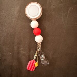 Pink and White Beaded Badge Reel